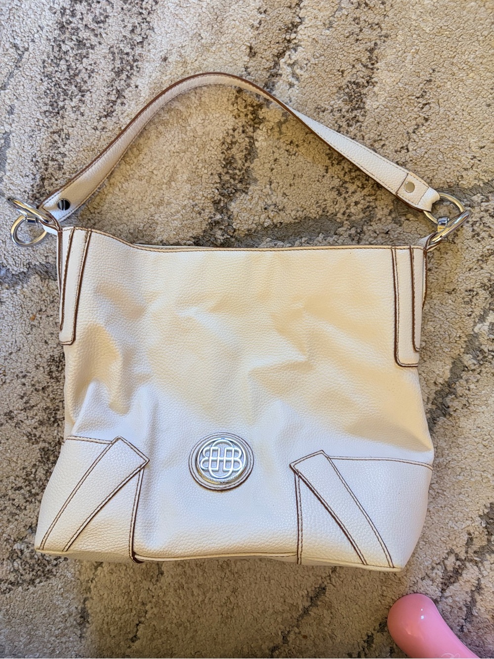 Dana Buchman Cream Leather Shoulder Bag with Silver Logo